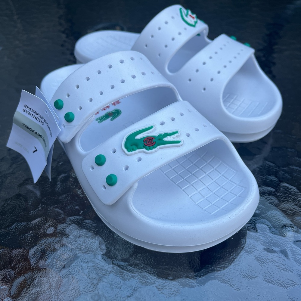 NWT Lacoste x CLOT Serve slides white with green